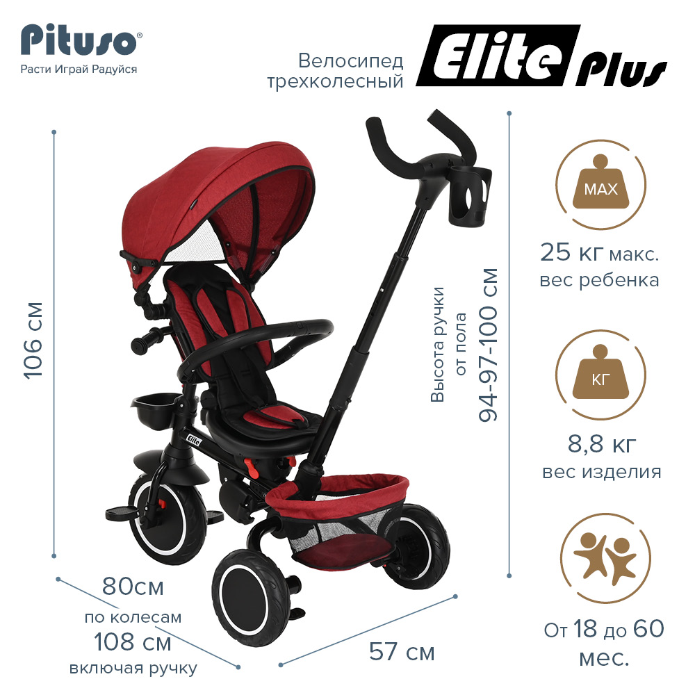 Велосипед трехколесный Pituso Elite Plus 10"/8" JY-T05Plus купить — фото 11