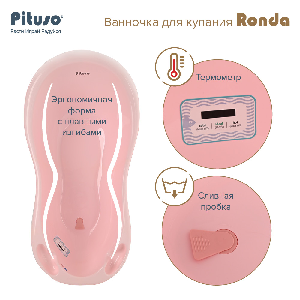 Ванночка для купания Pituso Ronda слив/термометр 101 см  купить — фото 6