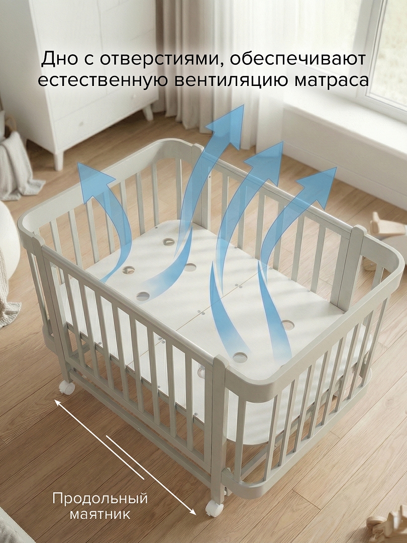 Кровать Pituso приставная/маятник/автостенка Mirelle 100*70 см Pit-104 купить — фото 11