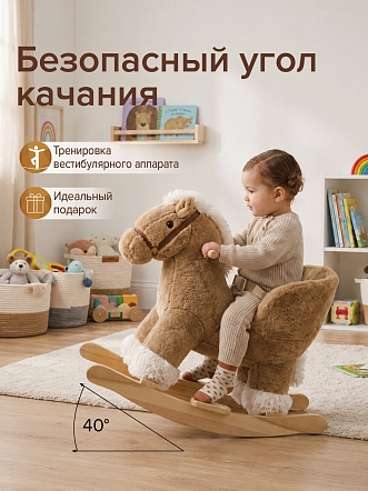 Качалка Pituso (с сиденьем) Лошадка, плюш., муз., Бежевый XL-935 купить — фото 8