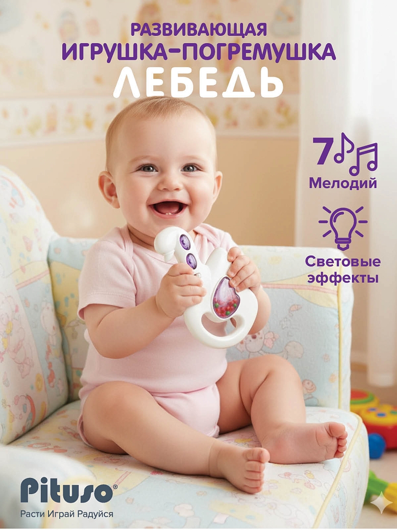 Развивающая игрушка-погремушка Pituso Лебедь свет,звук K999-101G купить — фото 3