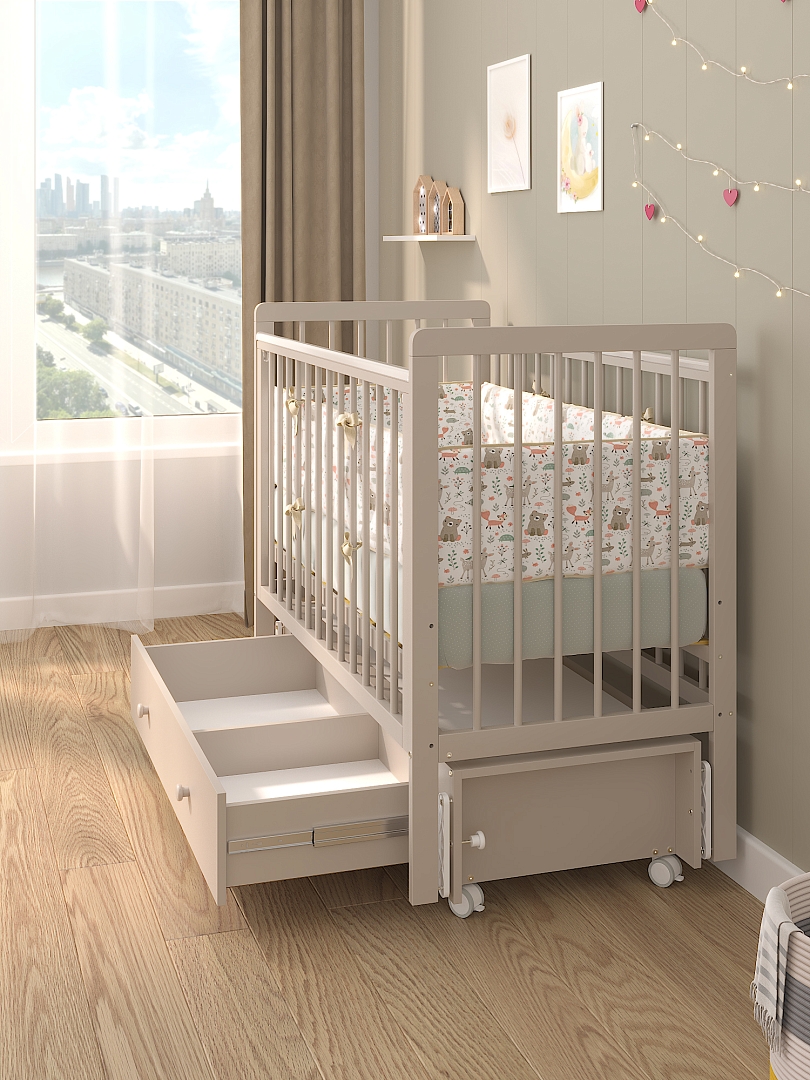 Кровать детская Pituso TINY ящик-маятник/колесо купить — фото 11