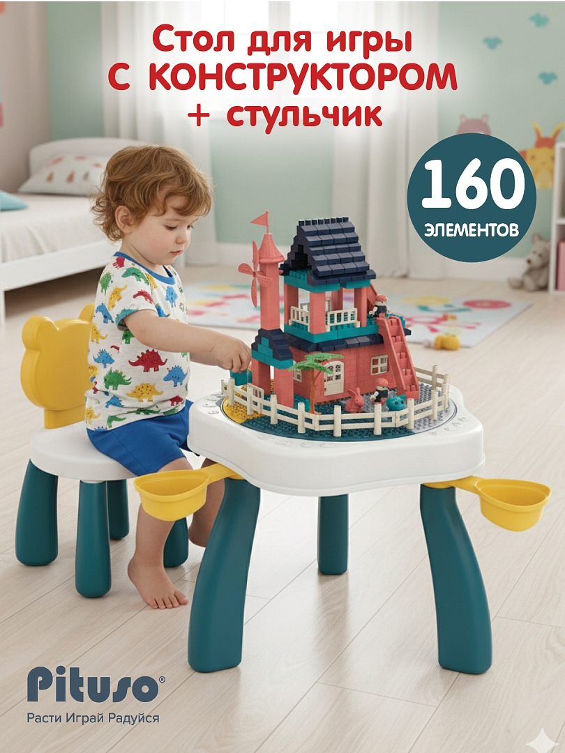 Стол для игры Pituso в компл. с конструктором(160 эл.) +1 стул HW20009506 купить — фото 2