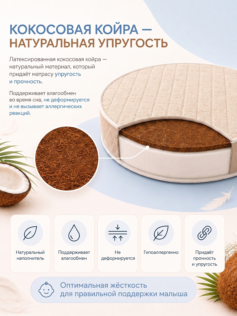 Матрас Pituso Матрас "Кокос Стандарт П" круг 75*75*10 см SF-07b-к купить — фото 4