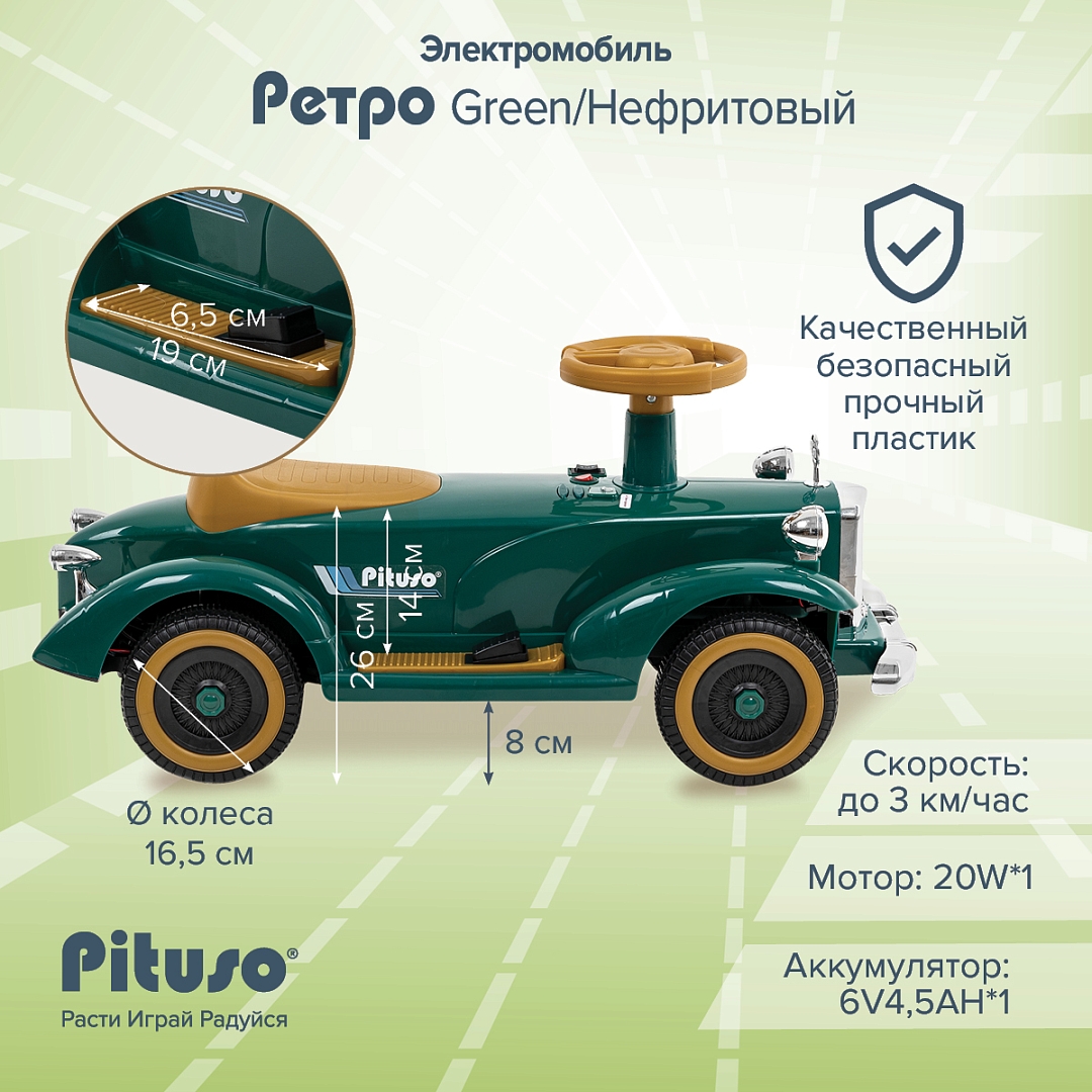 Электроквадроцикл Pituso Ретро 6V/4.5Ah,20W*1 2700003-4P купить — фото 14