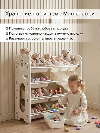 Стеллаж для игрушек с ящиками Pituso Балу,4 яруса 105*33*85 White/Белый NSNJ-0001-1-5-White купить — фото 11