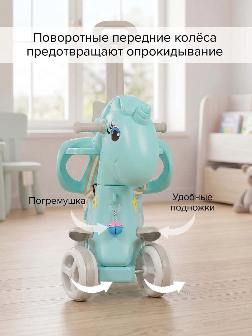 Качалка-каталка Pituso Ангел (родит.ручка,бампер,столик,муз.эл-т) Blue/Голубой YBC-SM-008-Blue купить — фото 27