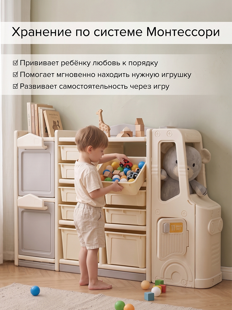 Стеллаж Pituso для игрушек с ящиками Машинка,3 яруса,Grey/Серый-белый YBC-SNG-016-grey купить — фото 12