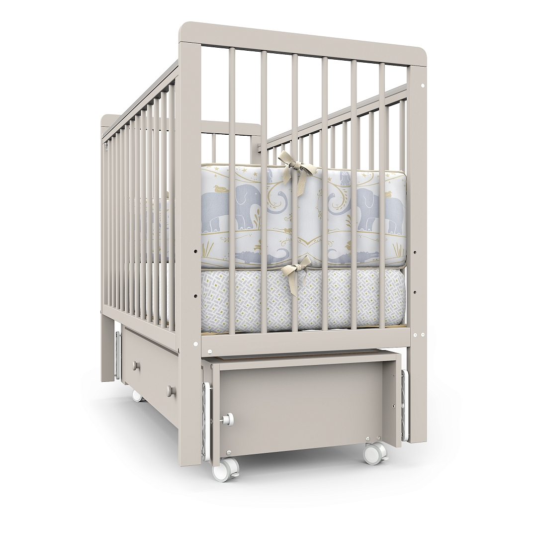 Кровать детская Pituso TINY ящик-маятник/колесо купить — фото 4