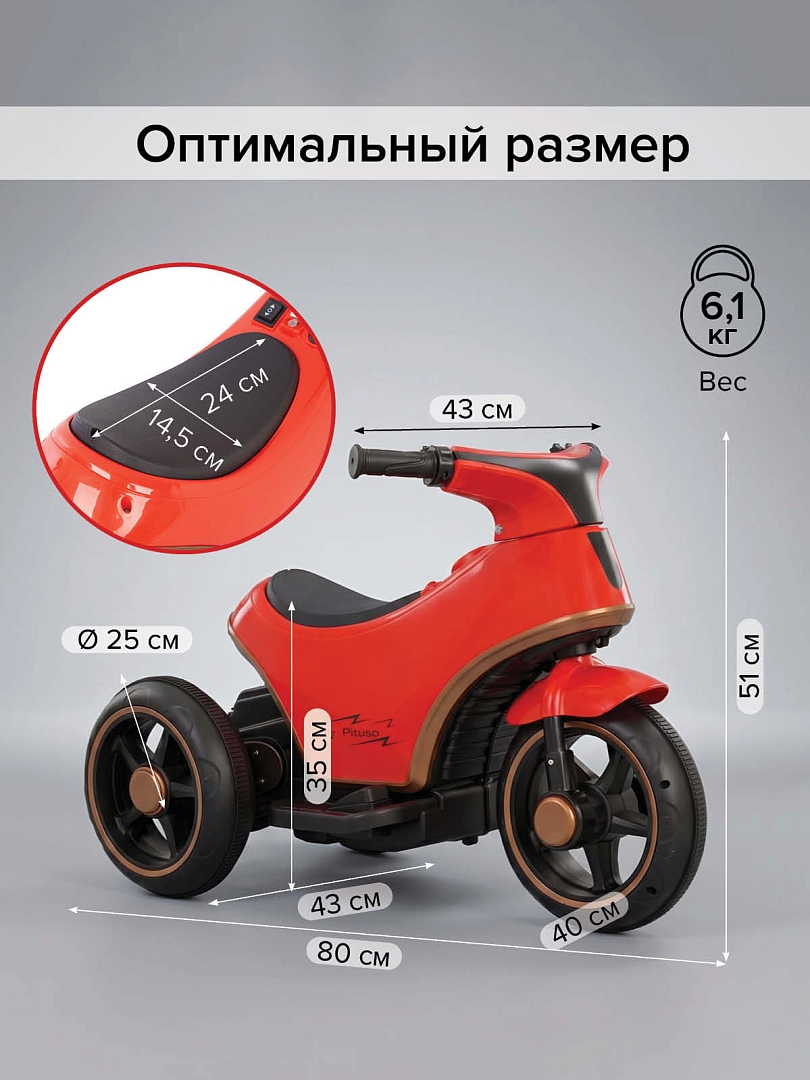 Электромотоцикл Pituso 6V/7Ah, двойной привод TM-013 купить — фото 17