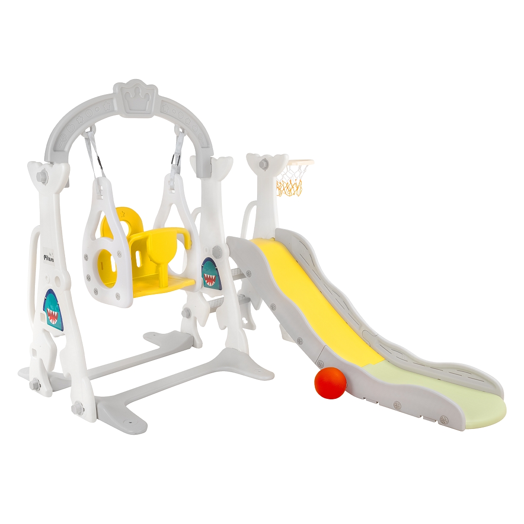 Горка-Комплекс Pituso Shark (горка,качели,баскет.кольцо) White/Белый-синий UN-DW03-white купить — фото 1