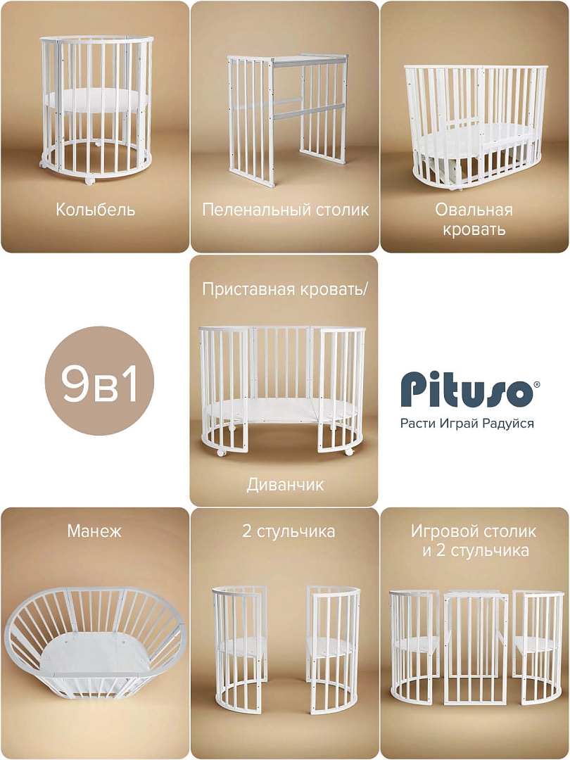 Кровать Pituso детская универсальная 9/1 Monica маятник поперечный Белый 102521 купить — фото 5