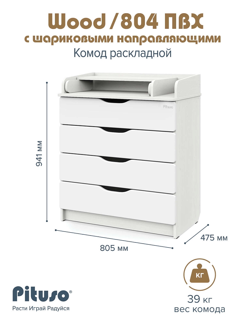 Комод раскладной Pituso Wood 80/4 ПВХ  с шарик. направ., 4 ящика купить — фото 10