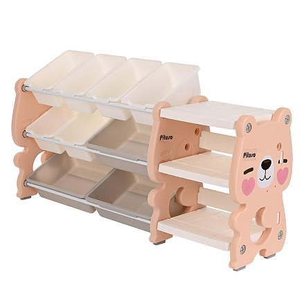 Стеллаж Pituso для игрушек с ящиками Медвежонок 3 полки Pink/Персик
